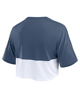 Fanatics Women's Navy/White Atlanta Braves Color Split Boxy Cropped T-Shirt