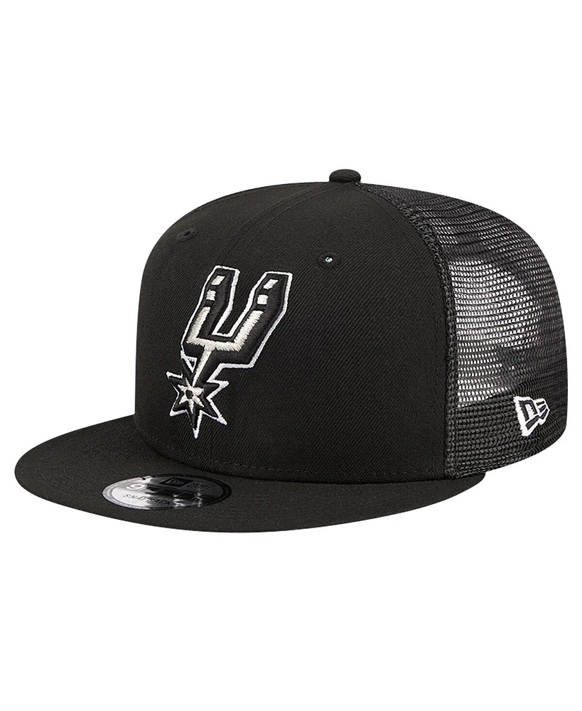New Era Men's Black San Antonio Spurs Evergreen Meshback 9FIFTY Snapback Hat