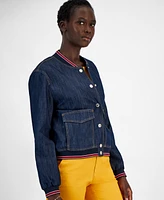 Tommy Hilfiger Women's Snap-Front Denim Bomber Jacket