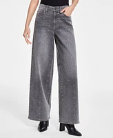 Dkny Jeans Women's High-Rise Rhinestone Wide-Leg - UWX