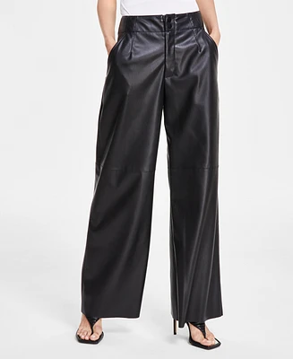 Dkny Jeans Women's Faux-Leather Wide-Leg Pants - BLK