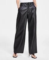 Dkny Jeans Women's Faux-Leather Wide-Leg Pants - BLK