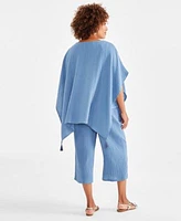 Jm Collection Womens Gauze Embellished Neck Poncho Cropped Pull On Pants Created For Macys