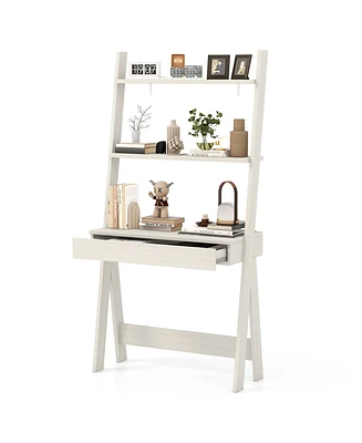 Ladder Shelf Desk Bookcase with Countertop, Drawer & 2 Shelves Bookshelf