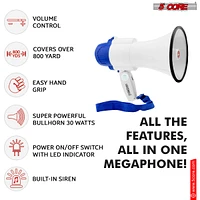 5 Core Megaphone Bullhorn Speaker 30W Mini Bull Horn Battery Power Cheer Megafono 800 Feet Range Loudspeaker 8R-usb WoB