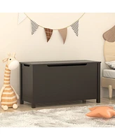 Kids Wooden Toy Box Storage With Safety Hinged Lid For Ages 3+ (Dark Brown)