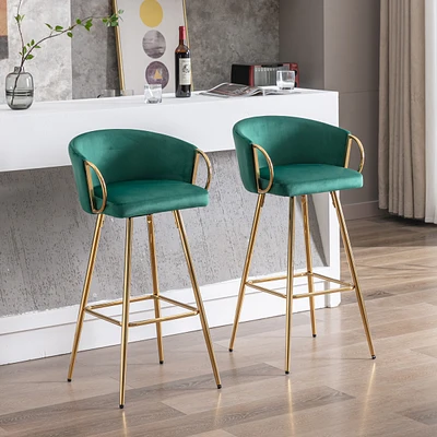 Simplie Fun 26 Inch Set Of 2 Bar Stools, With Chrome Footrest And Base Velvet + Leg Simple Barstool