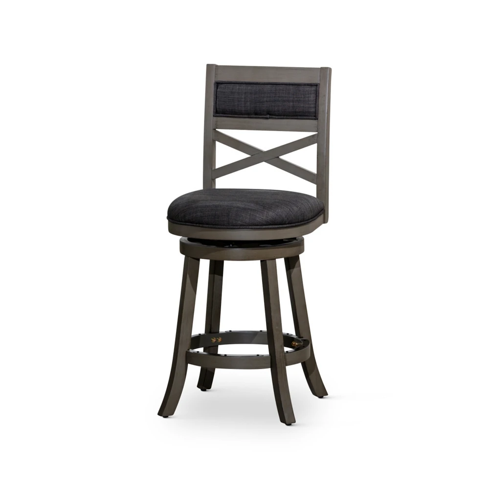 Simplie Fun 30" Bar Height X-Back Swivel Stool, Weathered Gray Finish Grey, Charcoal Fabric Seat