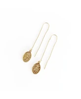 sanctuaire Dainty Oval Saint Medallion Coin Threader Drop Earrings Gold