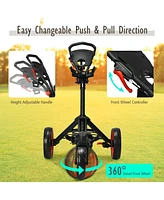 3 Wheel Folding Golf Push Cart with Scoreboard and Adjustable Handle