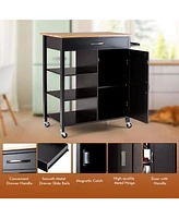 Sugift Mobile Kitchen Island Cart with Rubber Wood Top