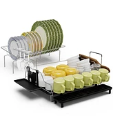 2-Tier Detachable Dish Drying Rack with Cutlery Holder