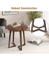 24" Round Side Table Solid Rubber Wood End Table Beside Sofa&Bed for Small Space