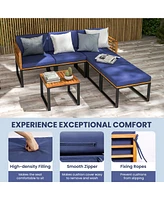 Costway 6pcs Patio Acacia Wood Conversation Sofa Seat Set Ottomans Table Outdoor