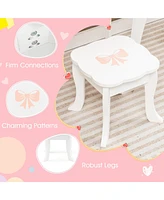 Costway Kids Vanity Set Makeup Table Chair Set Heart-shaped Mirror Accessories Included