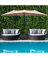 15Ft Patio Double-Sided Solar Led Market Umbrella Crank Base