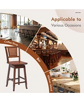 Costway Set of 2 Swivel Bar Stools Counter Height Rubber Wood Pub Chairs w/ Rattan Back