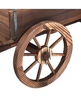 Costway Wood Wagon Flower Planter Pot Stand W/Wheels