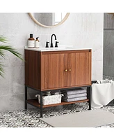 Costway 31" Bathroom Vanity Sink Combo Wooden Bathroom Storage Cabinet with Doors