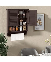 Costway Bathroom Wall Mounted Medicine Cabinet with Louvered Doors & Towel Bar