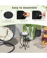 Costway Mosaic Outdoor Side Table, Round End Table with Weather Resistant Ceramic Tile Tabletop