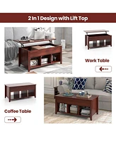 Lift Top Coffee Table with Hidden Compartment and Storage Shelves