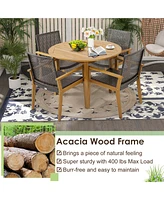 Costway Set of 4 Patio Dining Chairs Outdoor Acacia Wood Rattan Armchairs Garden