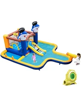 Costway Inflatable Water Slide Park Bounce House Splash Pool Water Cannon with 735W Blower