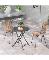 23'' Round Folding Table Outdoor Patio Bistro Table with Tempered Glass Tabletop