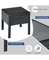 3PCS Patio Rattan Furniture Set Coffee Table Conversation Sofa Cushioned