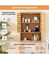 Over the Toilet Storage Cabinet Tall Bathroom Bamboo Shelf Organizer Space Saver
