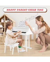 Costway 30 Key Classical Kids Piano Wooden Musical Instrument Toy w/ Stand & Stool
