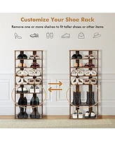 Costway Patented 7-Tier Double Rows Shoe Rack Vertical Wooden Storage Organizer Rustic