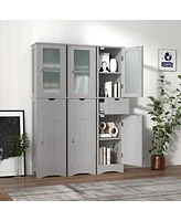 Costway Bathroom Tall Cabinet Freestanding Linen Tower with Doors & Drawer