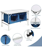 Gymax Folding Camping Table Aluminum Height Adjustable w/ Storage Organizer Dark Blue