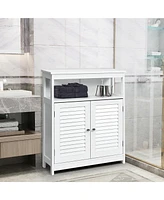 Costway Bathroom Wood Storage Cabinet w/ Double Shutter Door