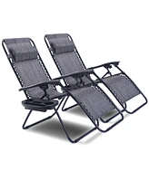 Costway 2PC Folding Zero Gravity Reclining Lounge Chairs Beach Patio W/Utility Tray