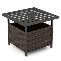 Costway Brown Rattan Wicker Steel Side Table Outdoor Furniture Deck