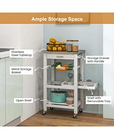 Costway Compact Kitchen Island Cart Rolling Service Trolley with Stainless Steel Top Basket
