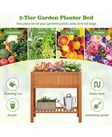 Costway Rectangle Wood Flower Planter Box Portable Raised Vegetable Patio