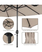 15FT Double-Sided Twin Patio Umbrella Sun Shade Outdoor Crank Market Base