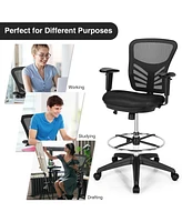 Costway Mesh Drafting Chair Office Chair w/Adjustable Armrests & Foot-Ring