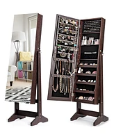 Costway Jewelry Cabinet Stand Armoire Box Lockable Organizer w/ Full Screen Mirror