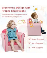 Kids Cute Pink Bow Sofa Children Couch Toddler Upholstered Armchair Solid Wood