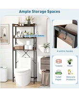 Costway 3-Tier Over-The-Toilet Bathroom Shelf Metal Frame Space Saver Rack with 4 Hooks