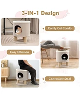 Costway 3-in-1 Cat Condo Stool Kitty Bed with Scratching Posts & Plush Ball Toy