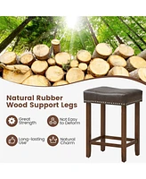 24" Upholstered Bar Stools Set of 2 with Footrests Rubberwood Frame Saddle-shaped