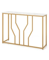 Costway 44" Gold Console Table with Faux Marble Tabletop Golden Metal Frame for Entrance