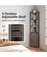 6-Tier Corner Bookshelf with 5-Level Adjustable Shelf & Anti-Tipping Kits