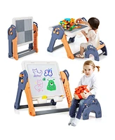 6-in-1 Multi-activity Kids Play Table & Chair Set with 102 Pcs Compatible Bricks